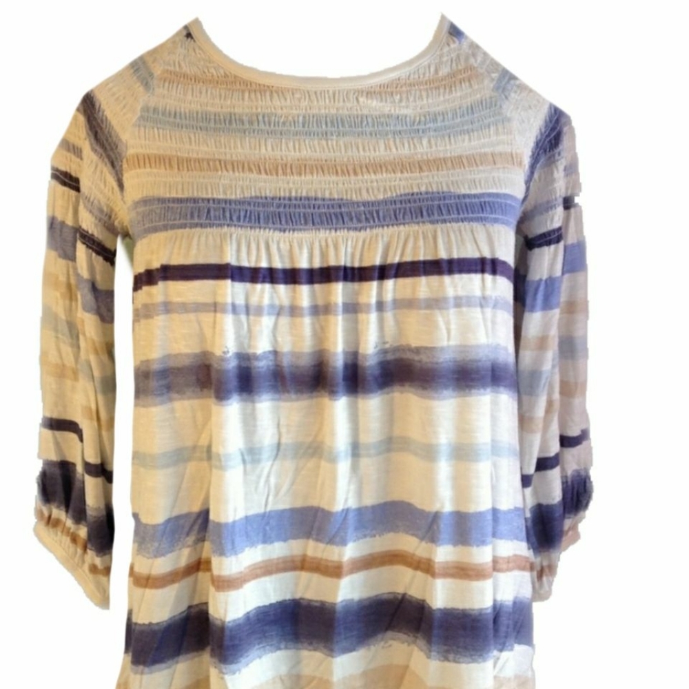 🎀 Meadow Rue blue and tan striped top L